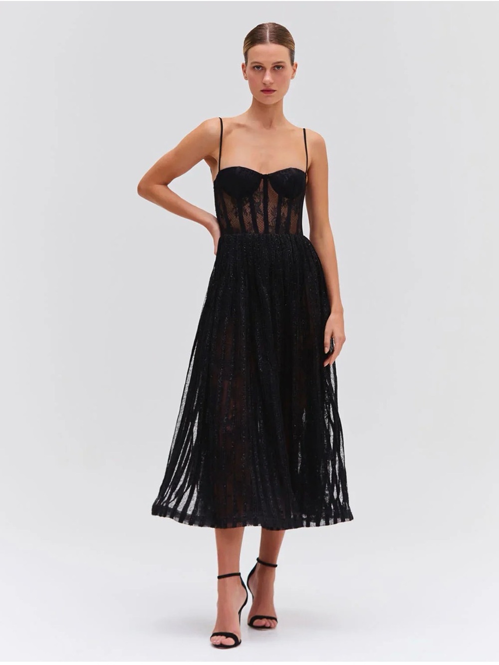 PatBo Lurex Tulle Bustier Midi Dress